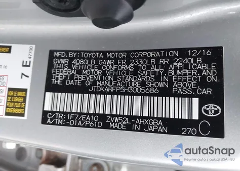 2017 Toyota Prius Prime Premium z USA, uszkodzony, nr VIN JTDKARFP5H3005686